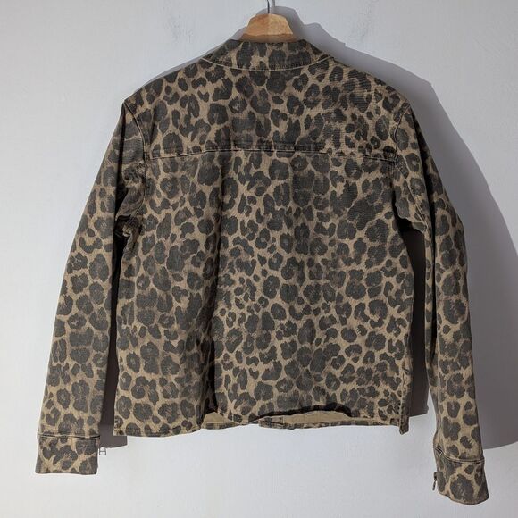 Pam & Gela Leopard Print Trucker Denim Jacket Women's Size Medium - Picture 4 of 8